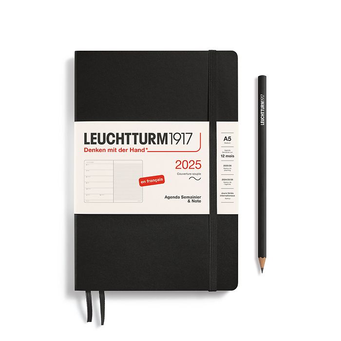 Weekly Planner & Notebook Medium (A5) 2025, Softcover, Black, French