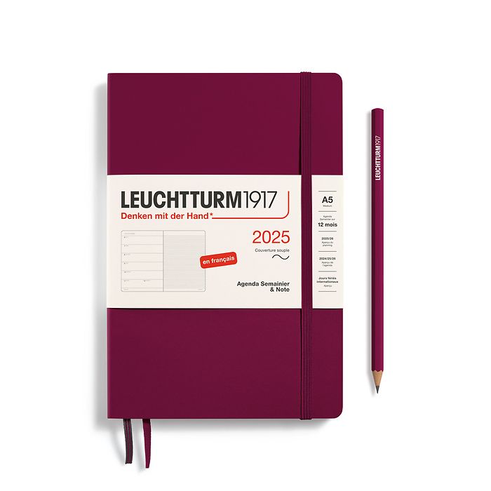 Weekly Planner & Notebook Medium (A5) 2025, Softcover, Port  Red, French