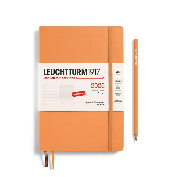 Weekly Planner & Notebook Medium (A5) 2025, Softcover, Apricot, French