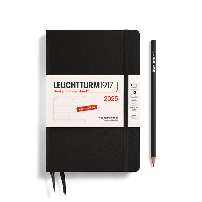 Weekly Planner Paperback (B6+) 2025, Black, German