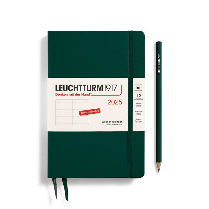 Weekly Planner Paperback (B6+) 2025, Forest Green, German