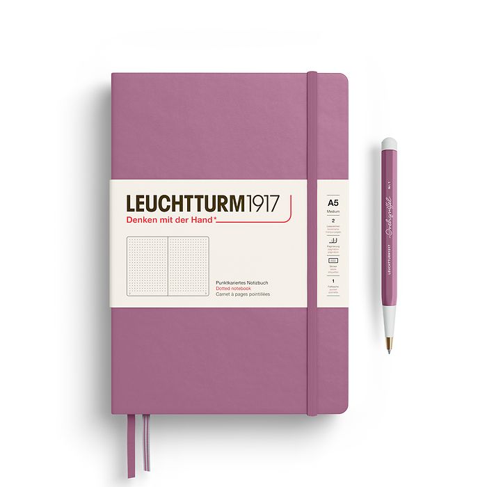 Notebook Medium (A5), Hardcover, 251 numbered pages, Dusty Rose, dotted