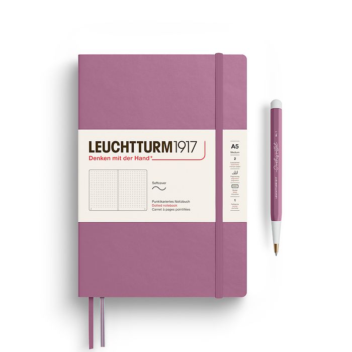 Notebook Medium (A5), Softcover, 123 numbered pages, Dusty Rose, dotted