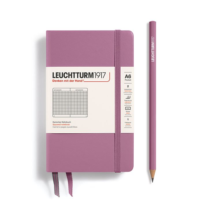 Notebook Pocket (A6), Hardcover, 187 numbered pages, Dusty Rose, squared