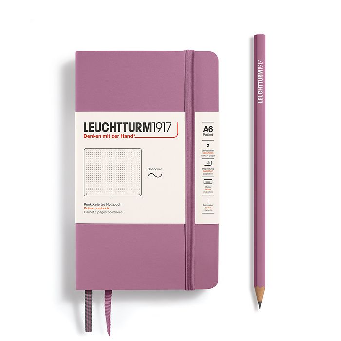 Notebook Pocket (A6), Softcover, 123 numbered pages, Dusty Rose, dotted