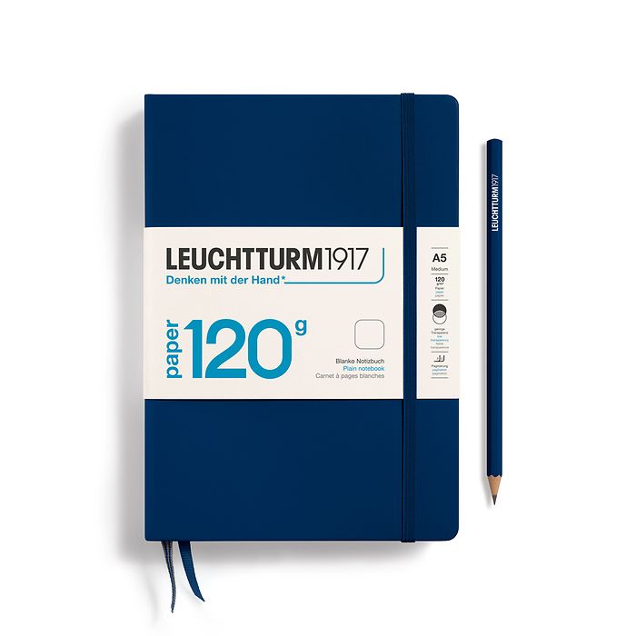 Notebook Medium (A5), 120g Edition, Hardcover, 203 numbered pages, Navy, plain