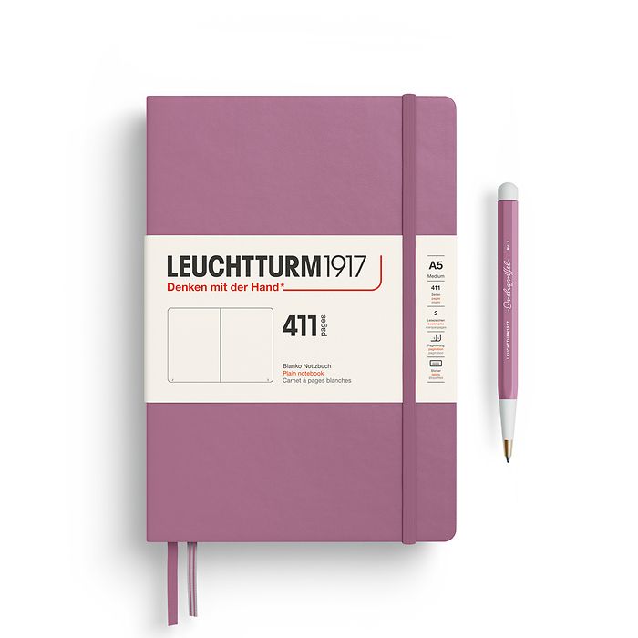 Notebook Medium (A5), Hardcover, 411 numbered pages, Dusty Rose, Plain