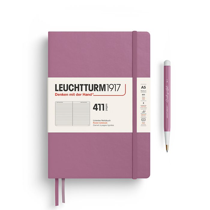 Notebook Medium (A5), Hardcover, 411 numbered pages, Dusty Rose, Ruled