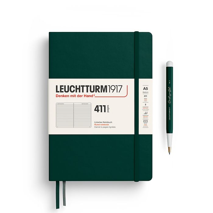 Notebook Medium (A5), Hardcover, 411 numbered pages, Forest Green, Ruled