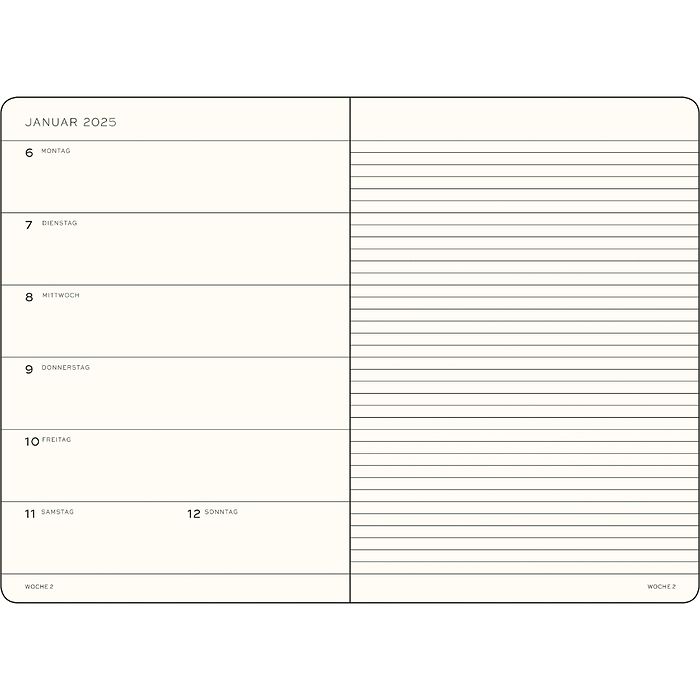 Weekly Planner and Notebook 2025, German