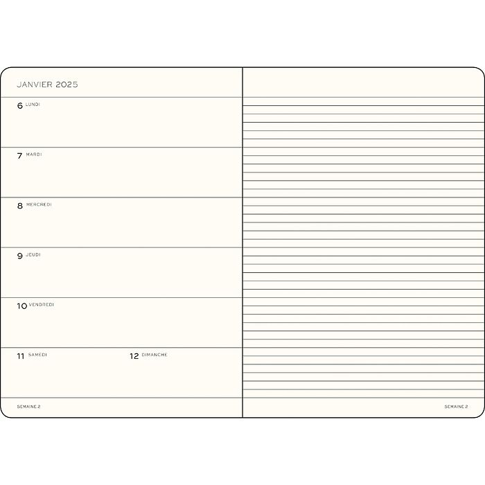Weekly Planner and Notebook 2025, French