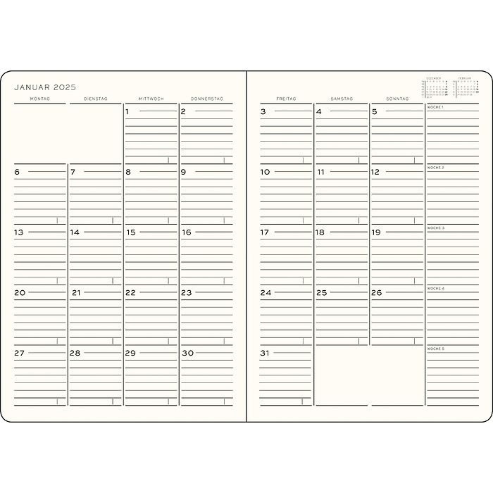 Monthly Planner with Notebook 2025, German